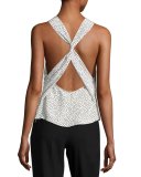 Silk Polka-Dot Twist-Back Tank, Cream/Black