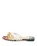 O Novt Knotted Flat Red Sole Slide Sandal, Black/Multi