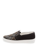 Leo Beaded Suede Slip-On Sneaker, Gray/Multi