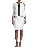 Contrast-Trim Tweed Pencil Skirt, White/Black