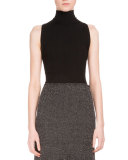 Sleeveless Turtleneck Lace-Up Back Sweater, Black