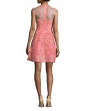 Sleeveless Floral-Appliqué Cocktail Dress, Apricot