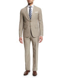 Narrow-Stripe Two-Piece Wool Suit, Khaki