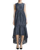 Sleeveless Textured High-Low Maxi Dress, Navy