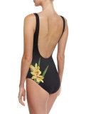 Kelly Floral-Print One-Piece Swimsuit, Black