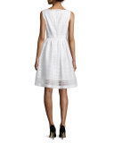 ribbon organza fit-and-flare dress, fresh white
