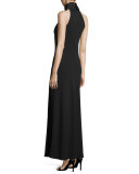 Sleeveless Crepe & Chiffon Gown, Black