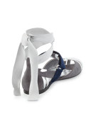 Snake & Suede Ankle-Wrap Sandal, Nebbia/Argento