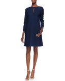 Long-Sleeve Slit-Front Dress, Navy