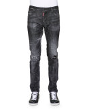 Cool Guy Distressed Washed Denim Jeans, Black