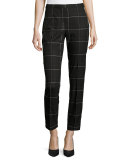 Karis Windowpane Plaid Ankle Pants, Black Multi