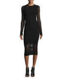 Netted Mesh Midi Skirt, Black