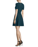 Short-Sleeve Pointelle-Trim Fit-&-Flare Dress, Peacock