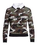 Alpha Striped Metallic Camo Jacquard Sweater, Green