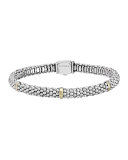 Signature Silver Caviar Bracelet with 18k Gold, 6mm