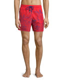 Mahina Bubble-Print Turtle Swim Trunks, Poppy