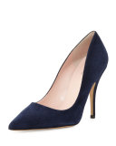 licorice suede pointed-toe pump, navy