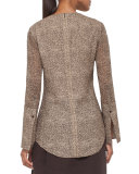 Cheetah-Print Slit-Sleeve Blouse, Steppe/Date