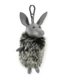 Norman Faux-Fur Dog Charm for Handbag, Cement Gray/Black