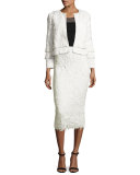 Scalloped Cape Ponte Illusion Top, Onyx