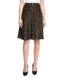 High-Waist Metallic Skirt, Black/Gold