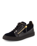 Men's Velvet & Patent Leather Low-Top Sneaker, Navy