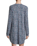Bella Leopard-Print Long-Sleeve Sleep Dress, Dove Gray/Black