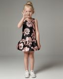 Sleeveless Floral Drop-Waist Smocked Dress, Pink/Black, Size 2-7