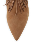Marion Pointed-Toe Fringe Bootie, Oatmeal