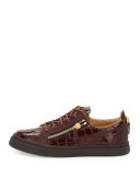 Men's Croc-Embossed Low-Top Sneaker, Burgundy