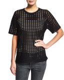 Short-Sleeve Eyelet Jacquard Tee, Black