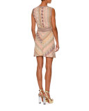 Striped-Trim Sleeveless A-Line Knit Dress, Gold