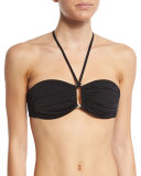 Gathered Halter Swim Top, Black