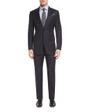 Herringbone Peak-Lapel Two-Piece Suit, Navy
