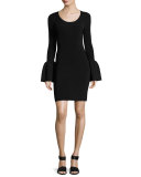 Willomena Bell-Sleeve Ponte Mini Dress, Black