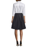 Pleated-Front Lace-Trim Skirt, Black