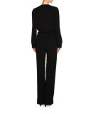 Cravat-Detail Tuxedo Blouse, Black