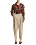 High-Waist Pleated Trousers, Khaki