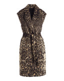 Noa Long Leopard-Jacquard Vest, Chocolate Multi