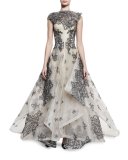Sleeveless Lace Ball Gown, Nude/Black
