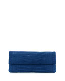 Gotham Crocodile Flap Clutch Bag, Blue Matte