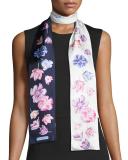 Tuli Skinny Floral Silk Scarf, Marine