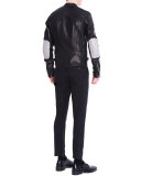 Asymmetric-Zip Leather Moto Jacket, Black