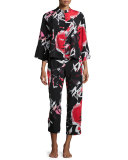 Lana Floral-Print Pajama Set, Black Multi
