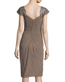 Embellished Cap-Sleeve Cocktail Dress