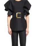 Large-Buckle Leather Belt, Gold