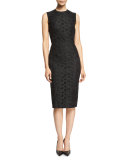 Sleeveless Lace-Front Sheath Dress, Black