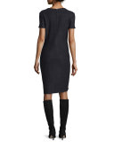 Newport Knit Tie-Neck Short-Sleeve Dress, Caviar