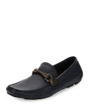 Granprix Textured Calfskin Gancini Driver, Navy/Black