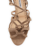 Jena Suede Lace-Up Sandal, Taupe